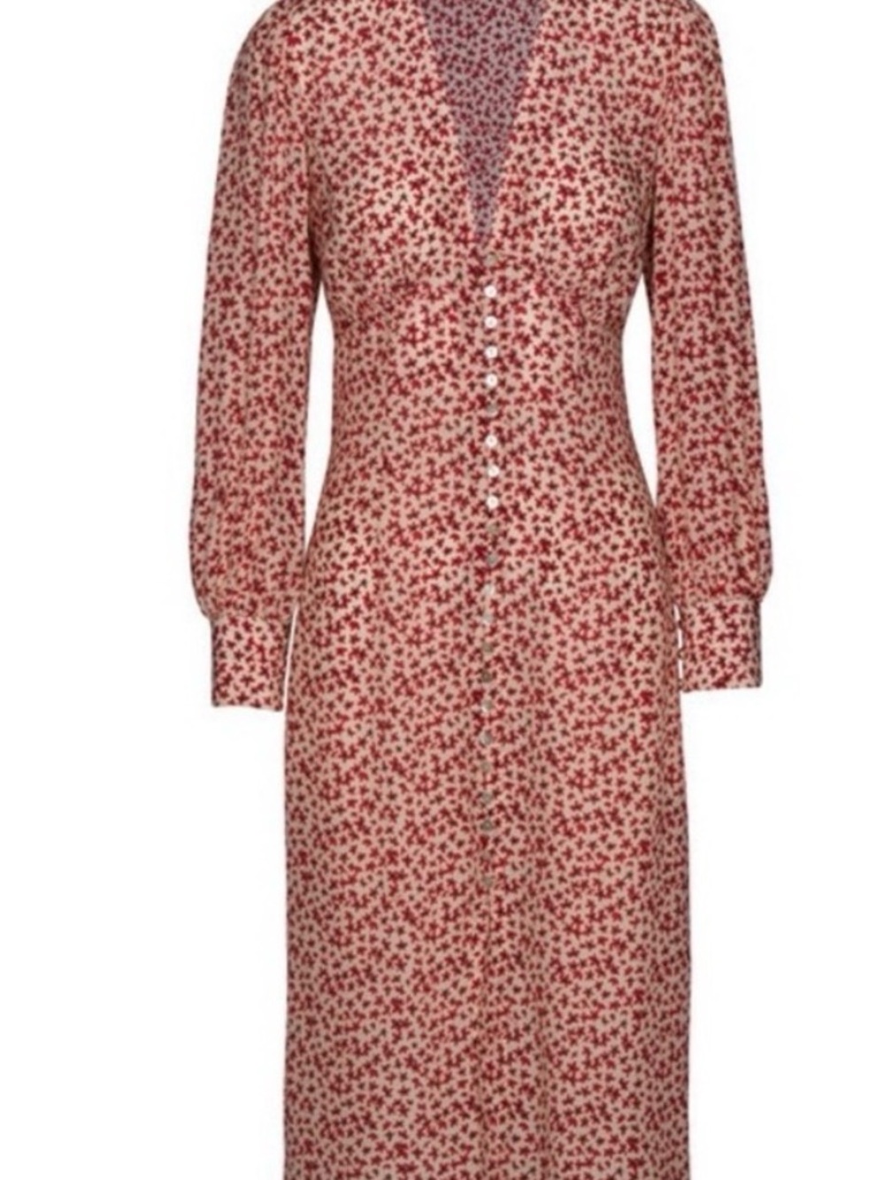 Realisation Par Red Floral Long-Sleeve Button Midi Dress